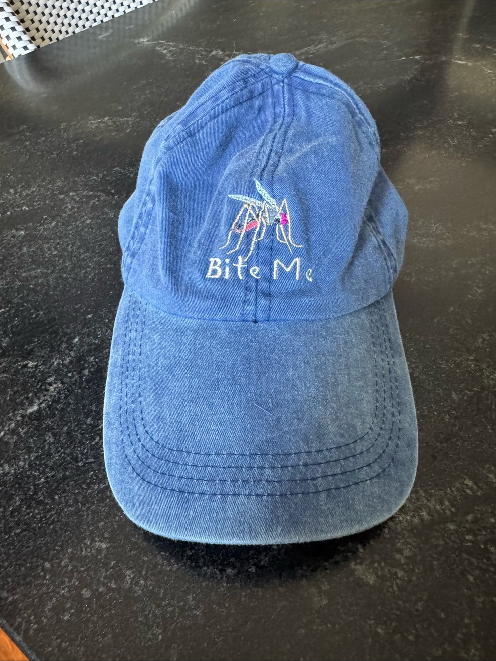 Blue 'Bite Me' Embroidered Baseball Cap